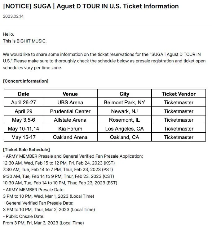 TOUR/CONCERT] SUGA | Agust D Tour — US BTS ARMY